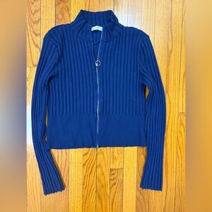 Mango Navy Ribbed Knit Sweater